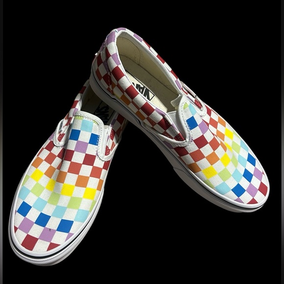 Vans checkered multicolor slip on loafers flat shoe mens 6.5 teens boys unisex - Picture 2 of 6
